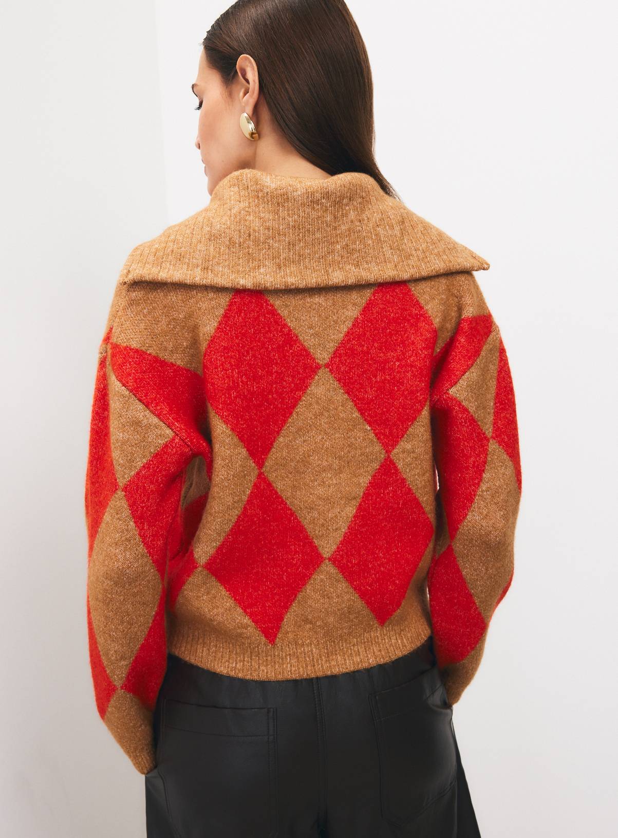 Argyle Zip Through Cardigan M - Image 4